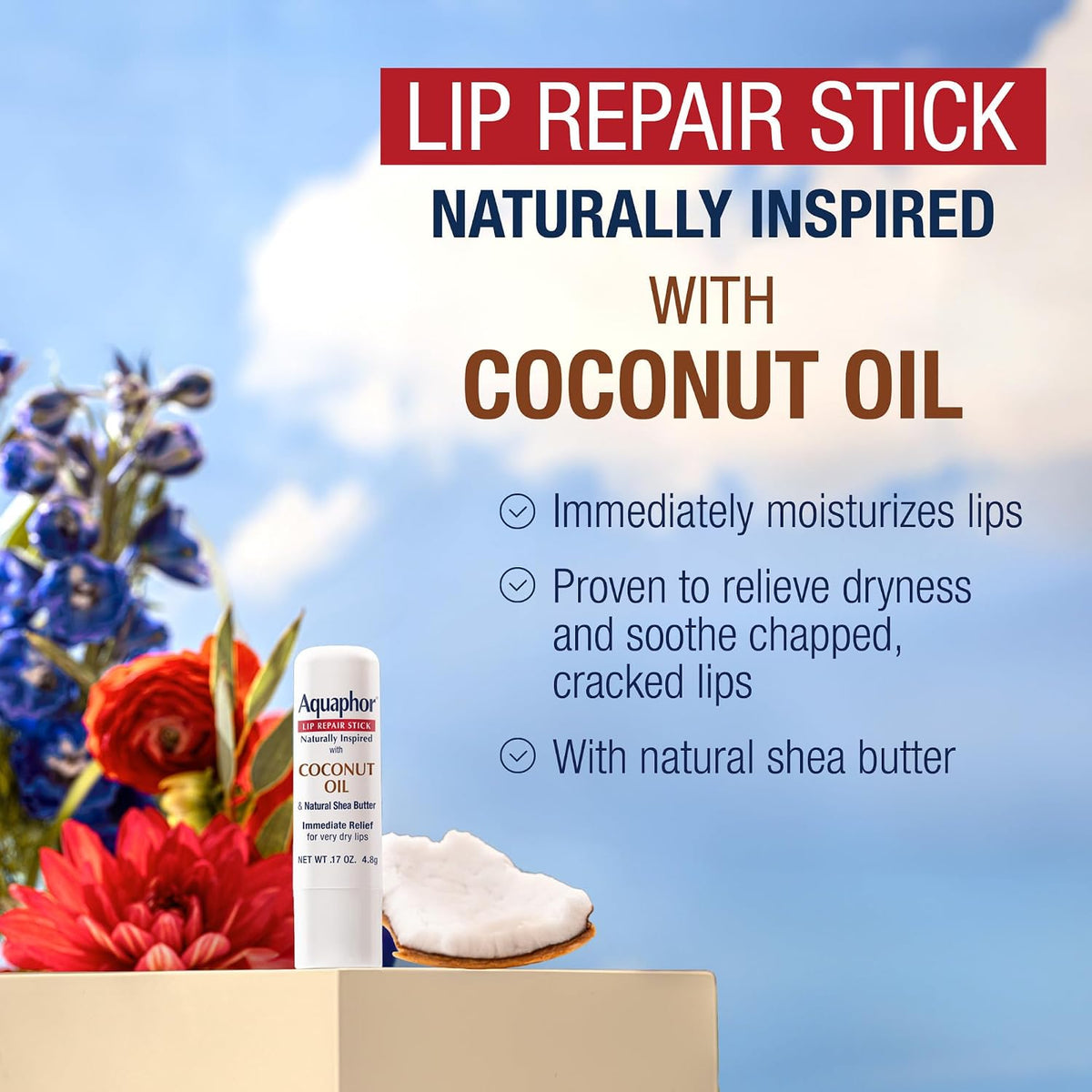 Aquaphor Naturally Inspired Lip Repair Stick with Coconut Oil, 0.17 OZ