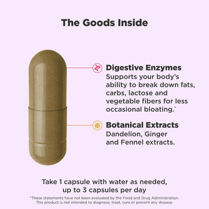OLLY Beat The Bloat Capsules, Digestive Support Enzymes, Supplement for Women - 25 Count
