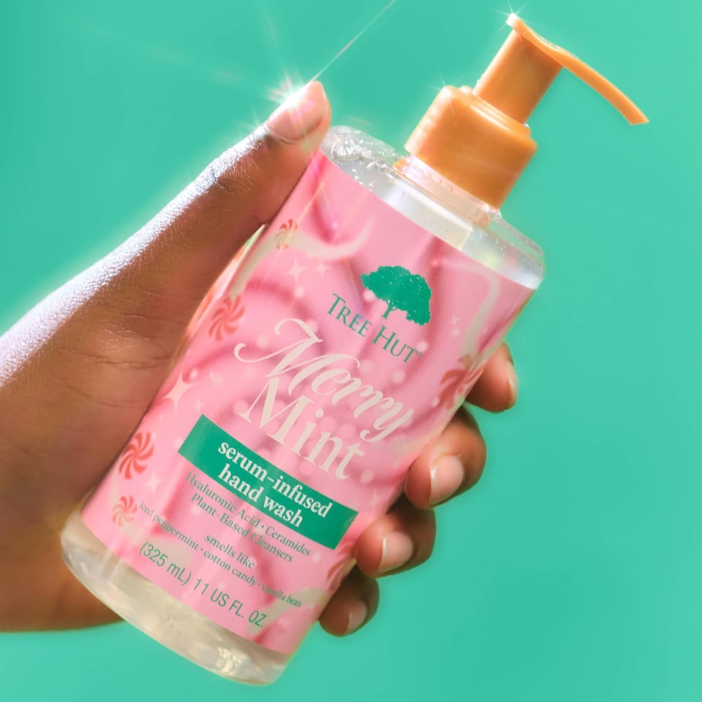 Tree Hut Merry Mint Serum Infused Hand Wash, Nourish & Hydrate Hands with Strengthening Skin Care, Long Lasting Scen, Cleanse & Lock in Moisture, Limited Edition Holiday, 11 Fl Oz.