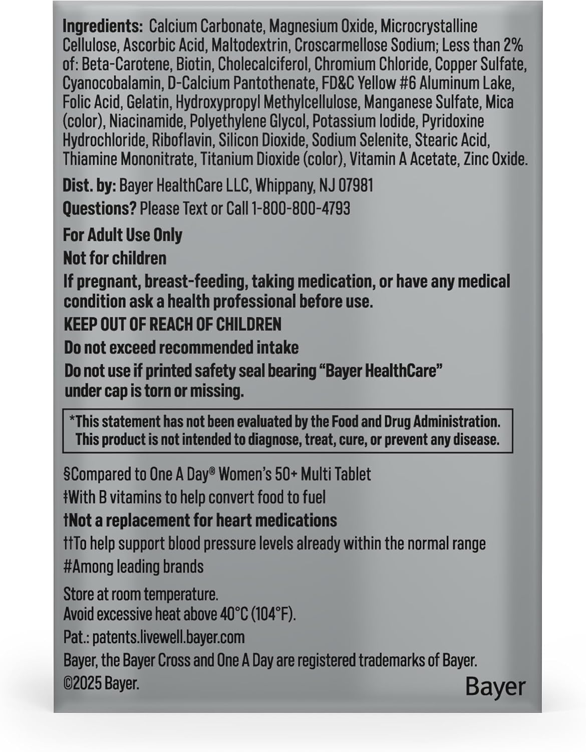 One A Day Proactive 65+, Mens & Womens Multivitamin, Supplement with Vitamin A, C, D, and Zinc to Support Bone Health & Cell Health, Calcium, Folic Acid, Tablet 150 Count