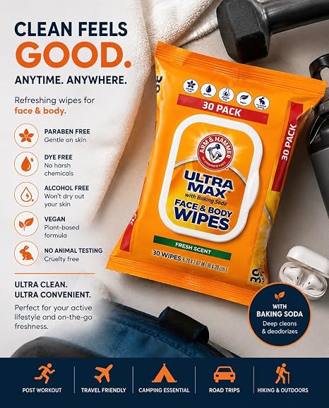 Man Wipes - Fresh Scent Mens Wipes - Ultra Max 30 Bathroom Wipes - Pack of 1 Wipes for Adults - Wipes Pack - Toilet Wipes