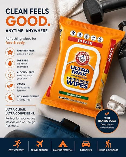 Man Wipes - Fresh Scent Mens Wipes - Ultra Max 30 Bathroom Wipes - Pack of 1 Wipes for Adults - Wipes Pack - Toilet Wipes
