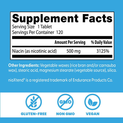 Doctor's Best Niacin 500 mg Extended Release Supplement, Vegan, 120 Tablets