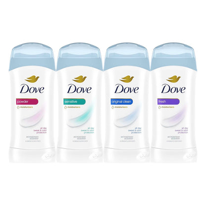 Dove Antiperspirant Stick, All Day Sweat Control, Kind to Skin, Alochol Free, Scent: Original Clean, Size: 2.6 oz (2 Pack)