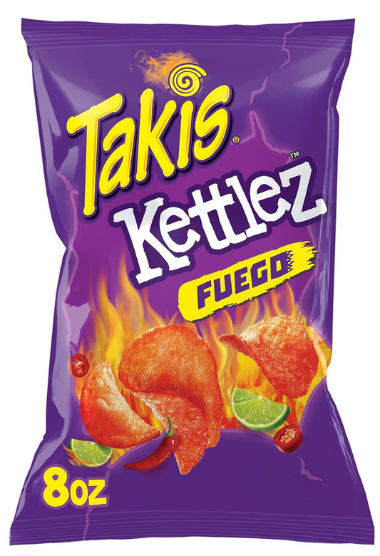 Takis Fuego Kettlez 8 oz Sharing Size Bag, Hot Chili Pepper & Lime Flavored Extreme Spicy Kettle-Cooked Potato Chips