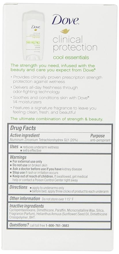 Dove Clinical Protection Antiperspirant Deodorant, Cool Essentials 1.7 Ounce