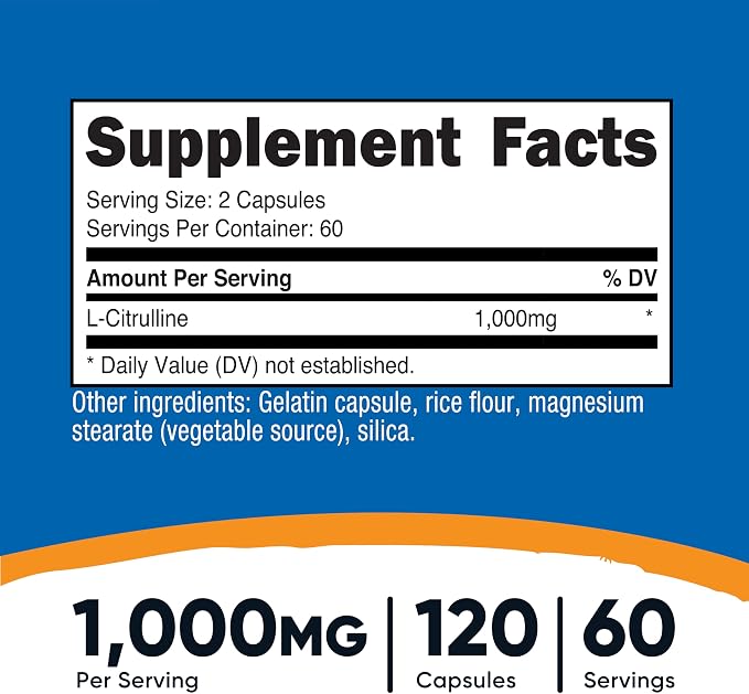 Nutricost L-Citrulline 500mg, 120 Capsules, 60 Servings