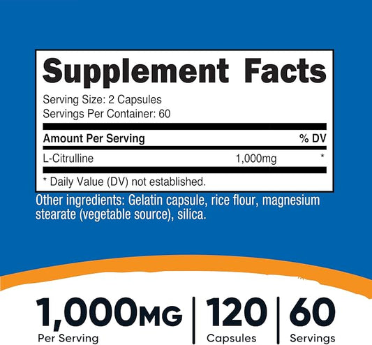 Nutricost L-Citrulline 500mg, 120 Capsules - Gluten Free, Non-GMO, 1000mg Per Serving (60 Serv) (Pack of 2)