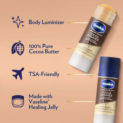 Vaseline Cocoa Shimmer Jelly Stick – Non-Greasy Moisturizer for Glowing Skin, Face & Body Lotion, Travel-Size, 1.4 Oz Ea, Pack of 3. | Non-Greasy Face & Body Moisturizer for Radiant Skin | Smooth Chafing, Rough Elbows & Heels | Mess-Free Application