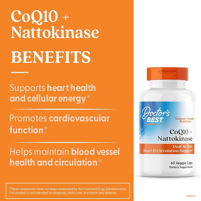 Doctor's Best CoQ10 100 mg + Nattokinase 2,000 FU, Vegan, 60 Veg Capsules