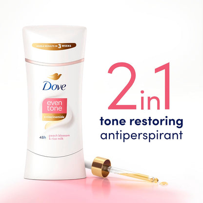 Dove Even Tone Antiperspirant Deodorant Stick Peach Blossom & Rice Milk 3 Count 2.6 oz
