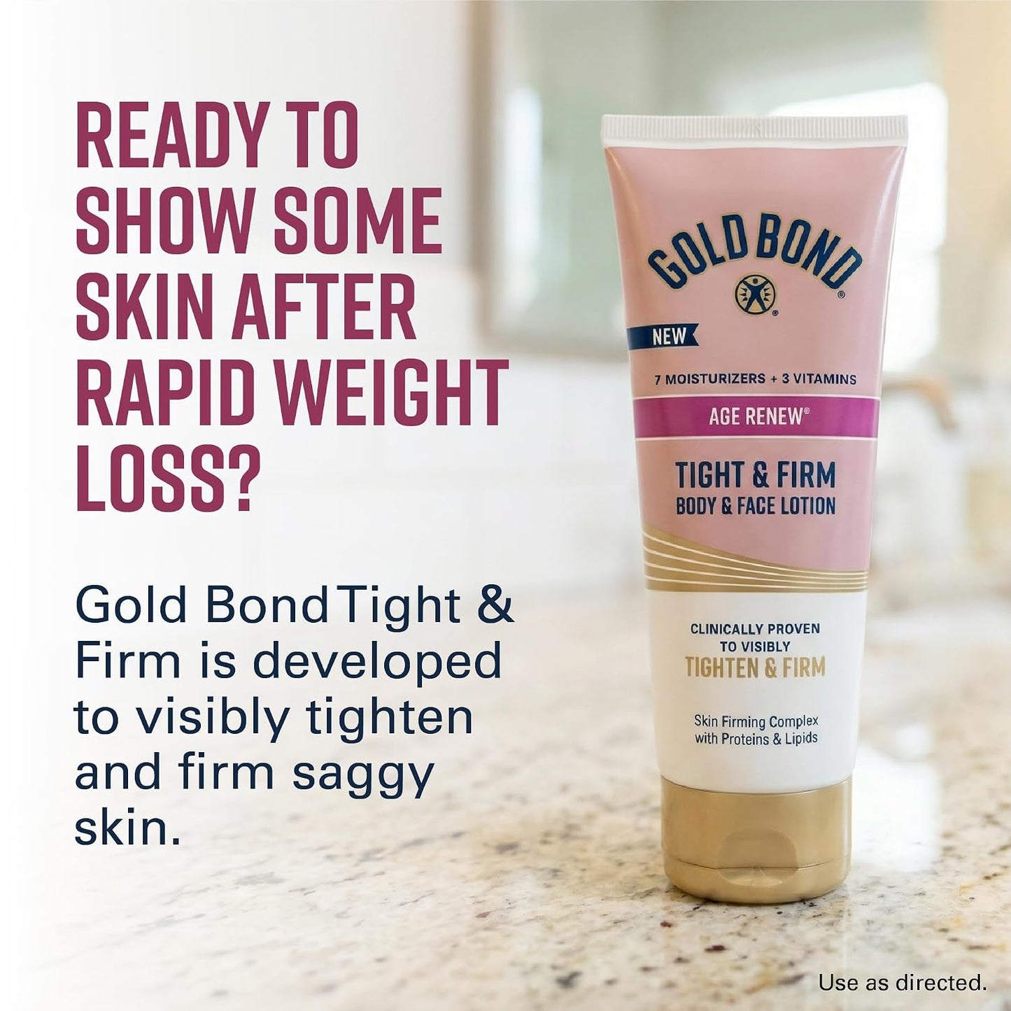 Gold Bond Age Renew Tight & Firm Body & Face Lotion, Aging, Dry Skin Lotion | Skin Firming Complex with Proteins & lipids, Clinically Proven to Visibly Tighten, Won't Clog Pores, Dermatologist Tested