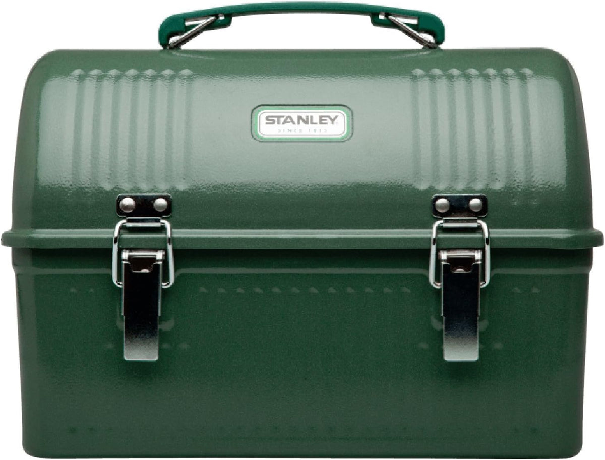 STANLEY Classic Lunch Box 10 qt | Vintage Metal Lunchbox | Durable Meal Container with Handle and Latch | Stores Food, Drinks, Thermos, Water Bottle | Hammertone Green