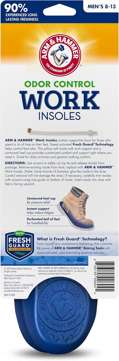 Arm & Hammer Work Boot Insoles, Memory Foam Arch Support, 3 Pack