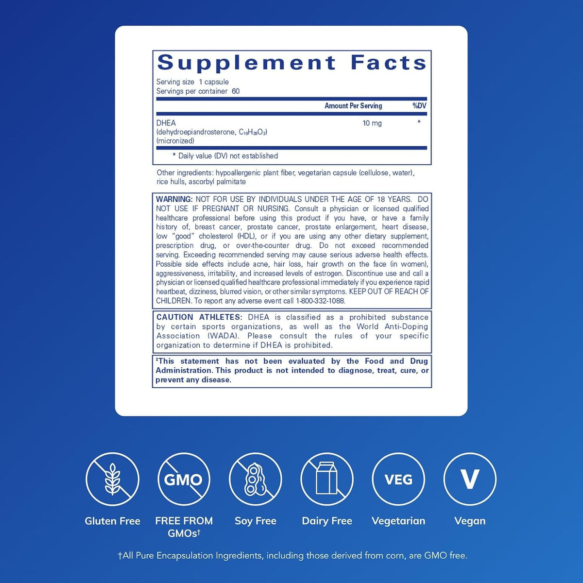 Pure Encapsulations DHEA 10 mg, 60 Capsules