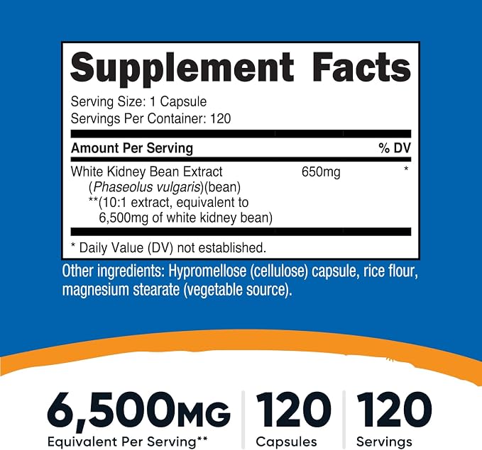 Nutricost White Kidney Bean Extract 120 Capsules for 120 Serv Per Bottle
