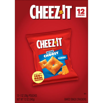 Cheez-It Extra Cheesy Baked Snack Crackers, Lunch Snacks (12 Packs)
