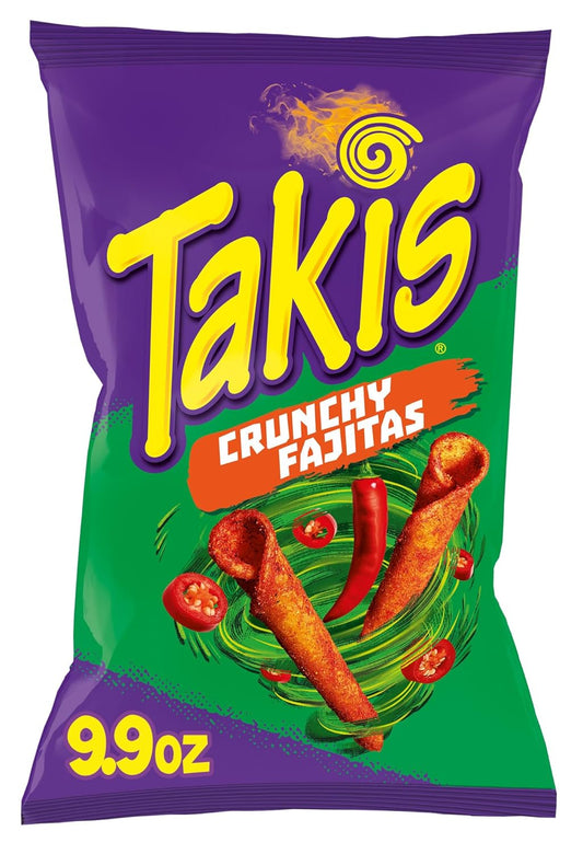 Takis Crunchy Fajitas Rolled Tortilla Chips, 9.9oz Bag | Mildly Spicy Flavor, Fajita Seasoning Flavor, Corn Snack Chips, Individual Bags, Sharing Size