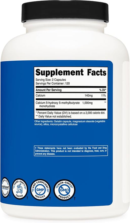 Nutricost HMB (Beta-Hydroxy Beta-Methylbutyrate) 1000mg (240 Capsules) - 500mg Per Capsule, 120 Servings - Gluten Free and Non-GMO (Pack of 2)