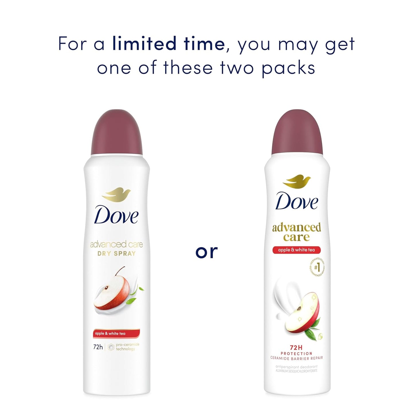 Dove Advanced Care Antiperspirant Deodorant Spray Apple & White Tea Antiperspirant deodorant to help skin barrier repair by boosting skin's ceramide levels 72-hour odor and sweat protection 3.8 oz