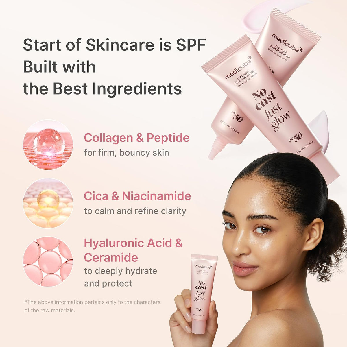 medicube Sunscreen No Cast Just Glow Collagen | SPF 50 Broad Spectrum Face Sunscreen | Lightweight, Non-Sticky, Hydrating Formula | Peptide, Cica for Soothing & Glow | Korean Skincare (Pack of 2)