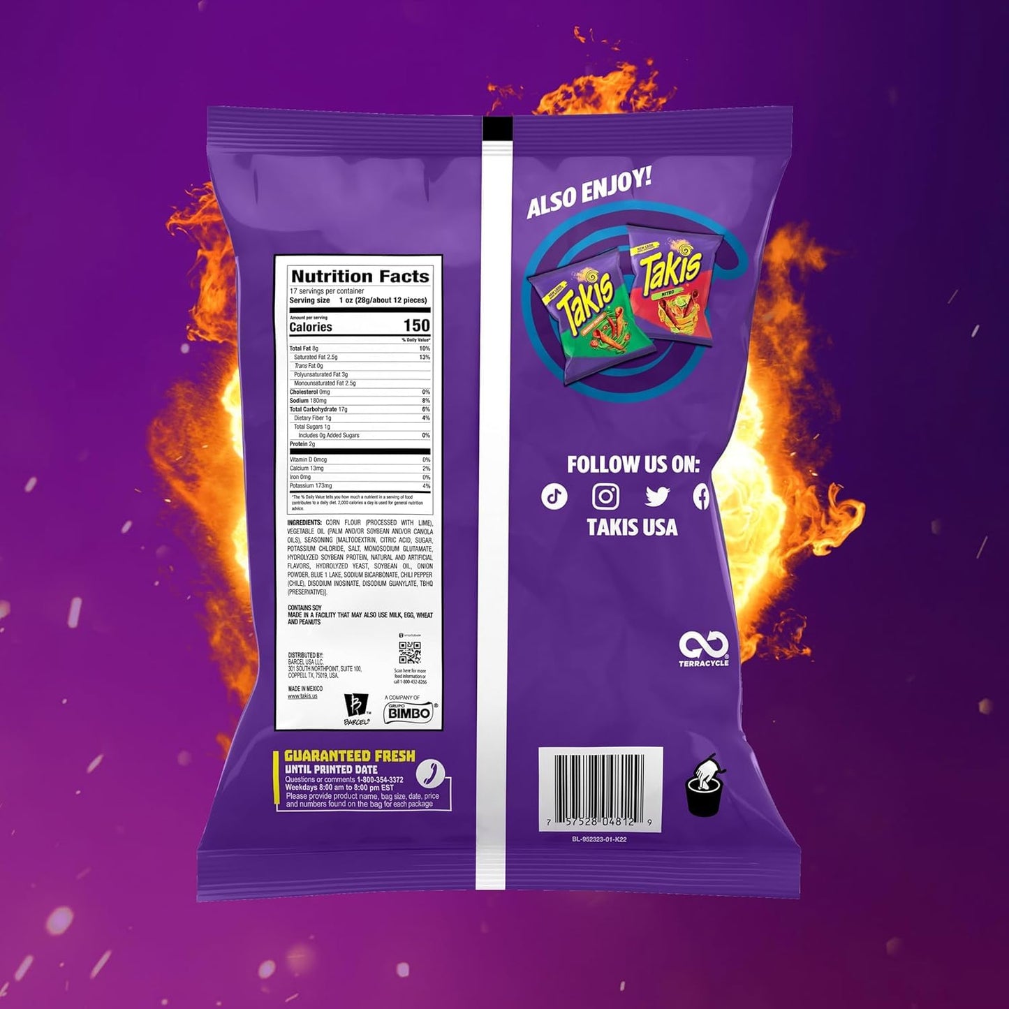 Bundle of Takis Fuego 17oz Fiesta Size Bag, Hot Chili Pepper & Lime Flavored Extreme Spicy Rolled Tortilla Chips + Takis Intense Nacho 17 oz Fiesta Size Bag