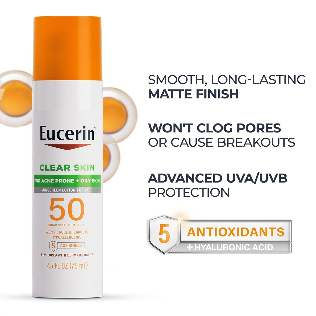 Eucerin Clear Skin Face Sunscreen Lotion, SPF 50, 2.5 FL OZ