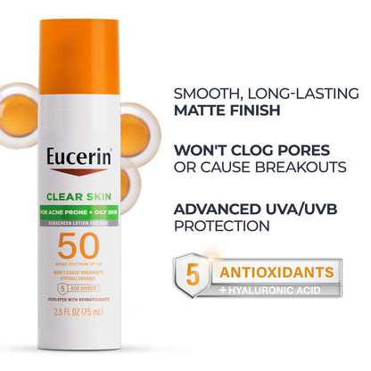 Eucerin Clear Skin Face Sunscreen Lotion, SPF 50, 2.5 FL OZ