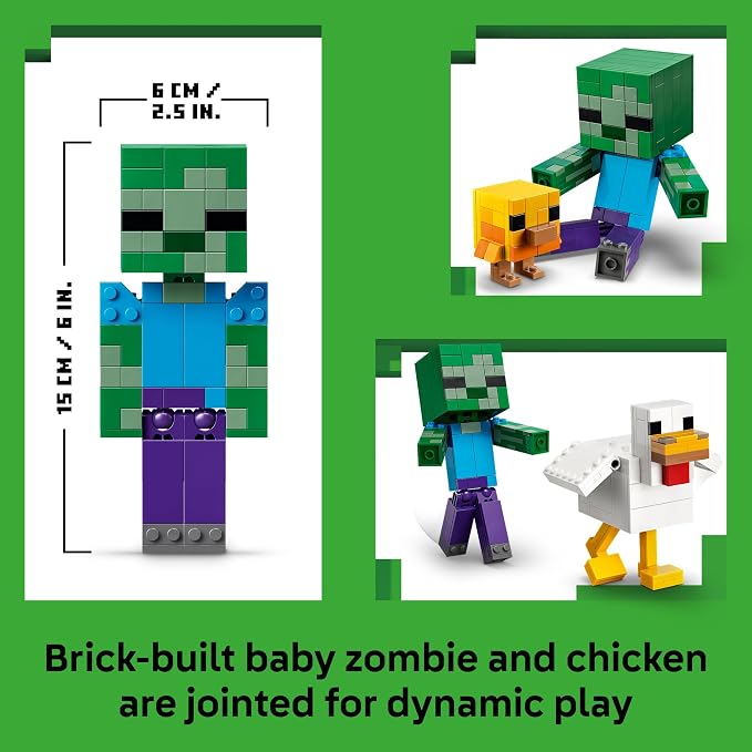 LEGO Minecraft Chicken Jockey 21582 | Building Toys for Boys & Girls, Ages, 9+, Display for Bedroom, 344 pieces, Gift for Birthdays