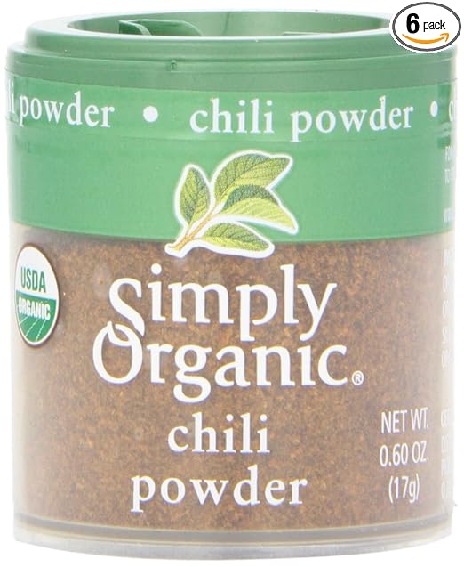 Simply Organic Chili Powder, Certified Organic, Kosher, Mini Spices | 0.6 Ounce (Pack of 6)