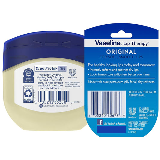 Vaseline Original Healing Jelly, Skin Protectant with 100% White Petrolatum + Lip Therapy for Soft, Smooth Lips
