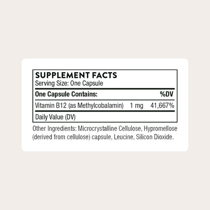 THORNE Vitamin B12 1,000 mcg, Active Methylcobalamin, 60 Capsules