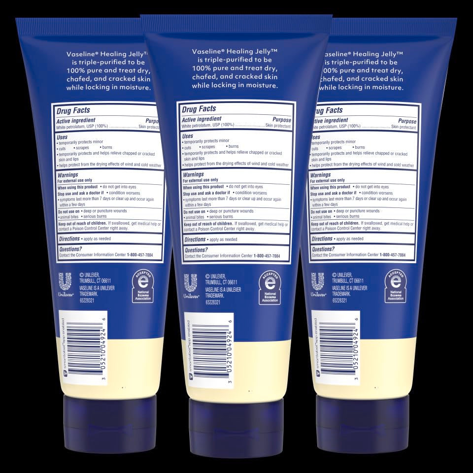 Vaseline Original Healing Jelly 3 Pack White Petrolatum Skin Protectant for Mess-Free Moisturizing On-the-Go, with 3x Purified Purity Guaranteed Formula, 6.8 oz
