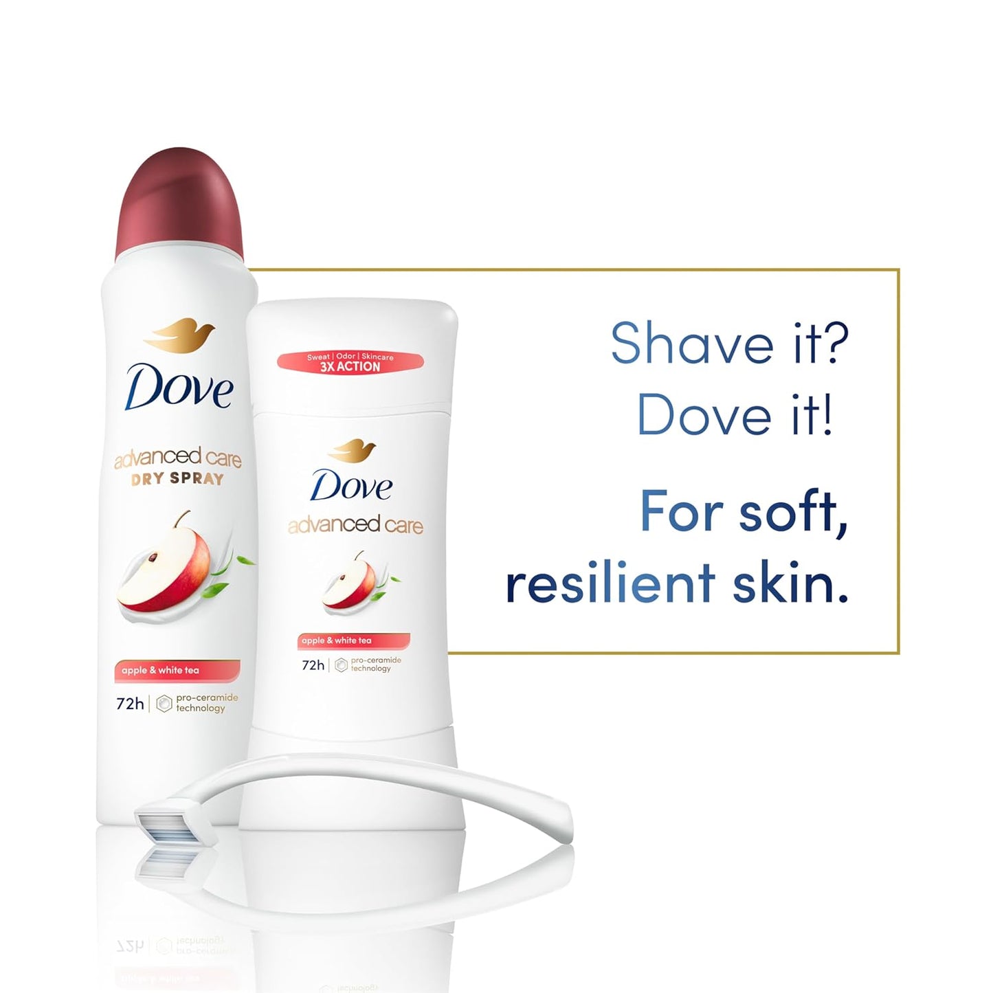Dove Advanced Care Antiperspirant Deodorant Stick to Help Repair Skin Barrier After Shaving, Apple & White Tea with 72-hour Sweat & Odor Protection, 2.6 oz (Pack of 2)