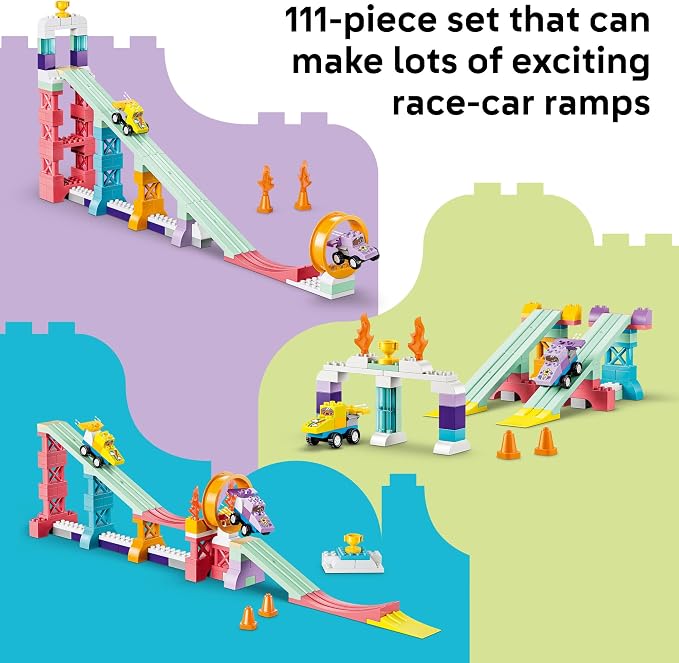 LEGO DUPLO Town 3 in 1 Creative Ramps with Vehicles 10478 | Building Toys for Toddlers, Ages 3+, Toy Cars, Sturdy Build for Pretend Play, Fine Motor Skills, 111 pieces, Gift Idea