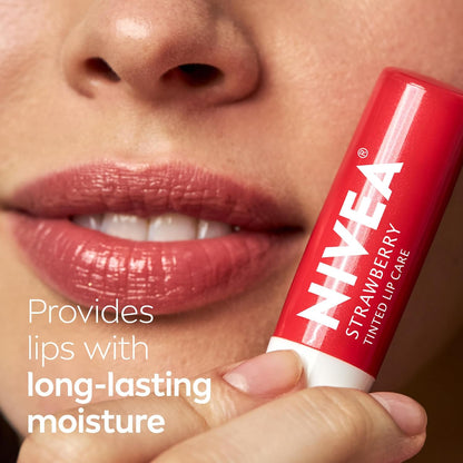 NIVEA Strawberry Lip Care, Tinted Lip Balms with Shea Butter, 4 x 0.17 OZ