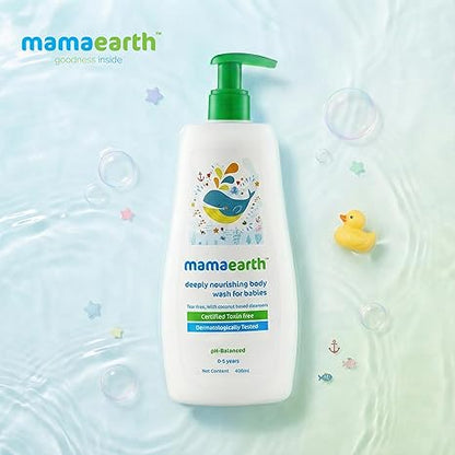 Mamaearth Deeply Nourishing Baby Body Wash | Tear Free Formula with Natural Cleansers | Hydrating Coconut & Jojoba Oil | Moisturizes Delicate Skin of Babies | 13.53 Fl Oz (400ml) | Baby body wash formulated with coconut and jojoba oil.