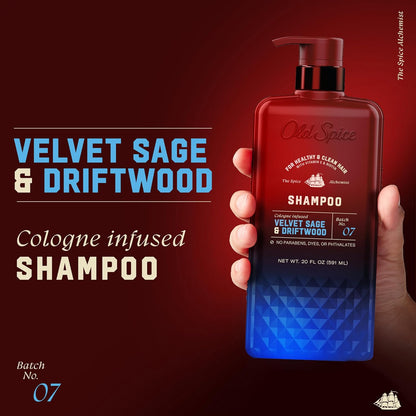 Old Spice Mens Shampoo, The Spice Alchemist Collection, 24/7 Cologne-Infused Velvet Sage & Driftwood Scent, Free of Parabens & Phthalates, 20 fl oz