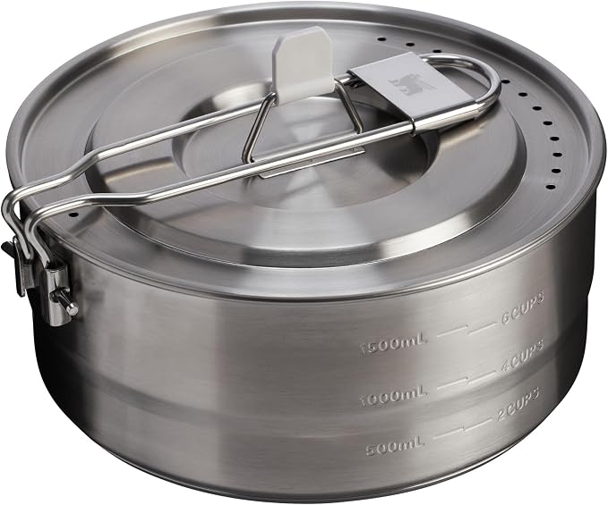Stanley Wildfare Pro 5-Piece Stainless Steel Saucepan Cook Set | 2 qt Saucepan with Fold & Lock Handle | Cutting Board and Spoon | Camping Essentials for Your Camp Kitchen | BPA-Free