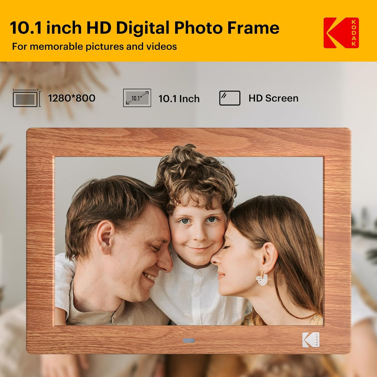 KODAK 10.1 Inch Digital Picture Frame with Remote Control, 1280x800 HD Display Digital Photo Frame, USB or SD Card Required, Auto-Rotate, Supports Photo/Video/Music/Calendar/Slideshow