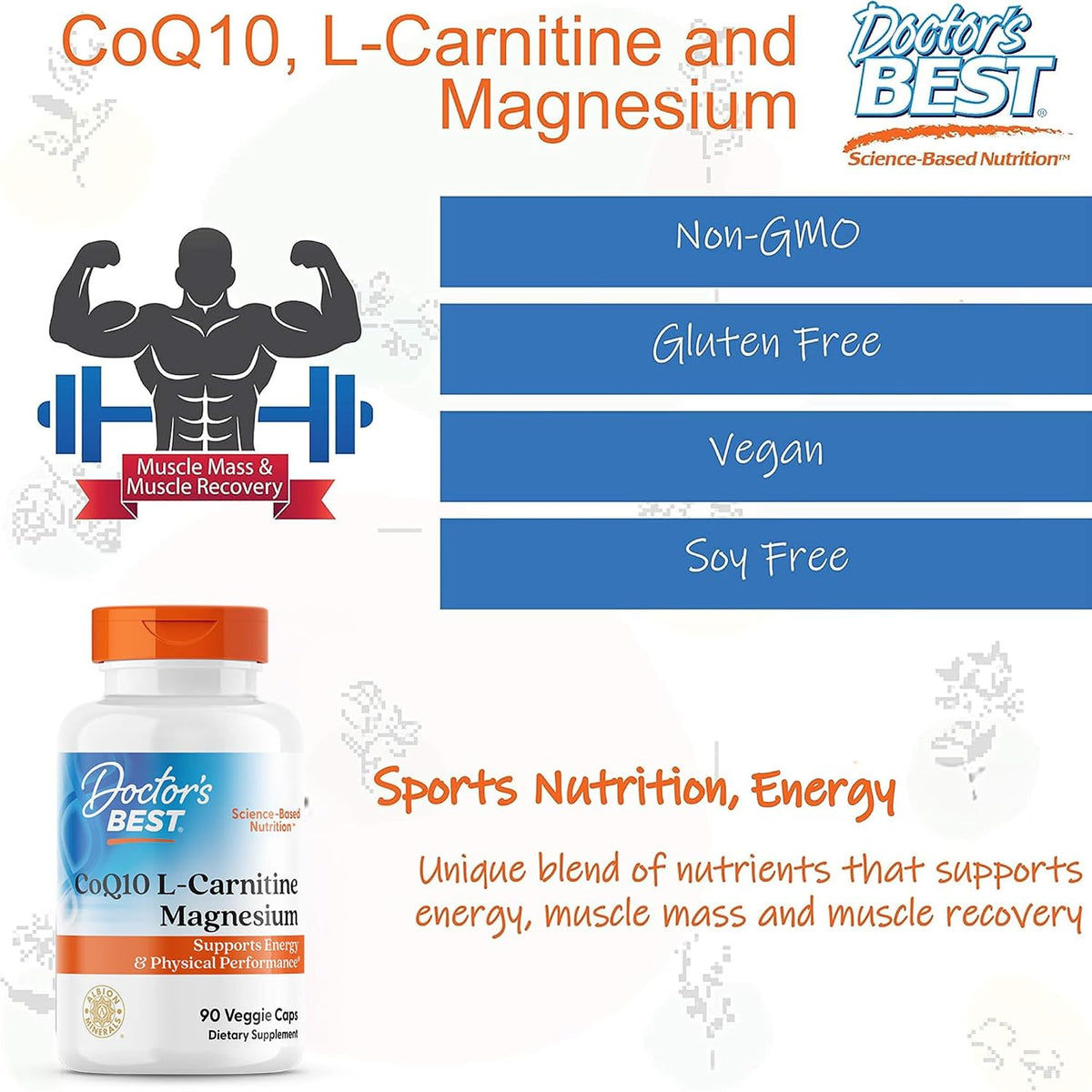 Doctor's Best CoQ10 L-Carnitine Magnesium Supplement, Soy Free, 90 Veg Caps
