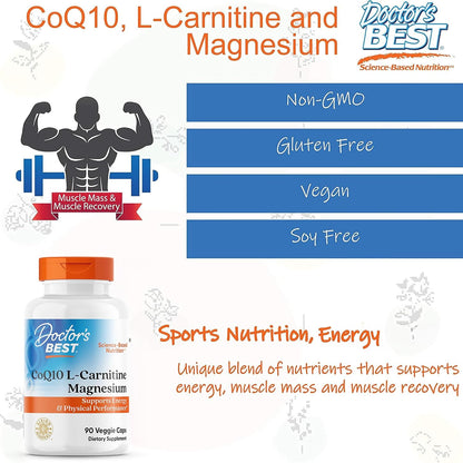 Doctor's Best CoQ10 L-Carnitine Magnesium Supplement, Soy Free, 90 Veg Caps