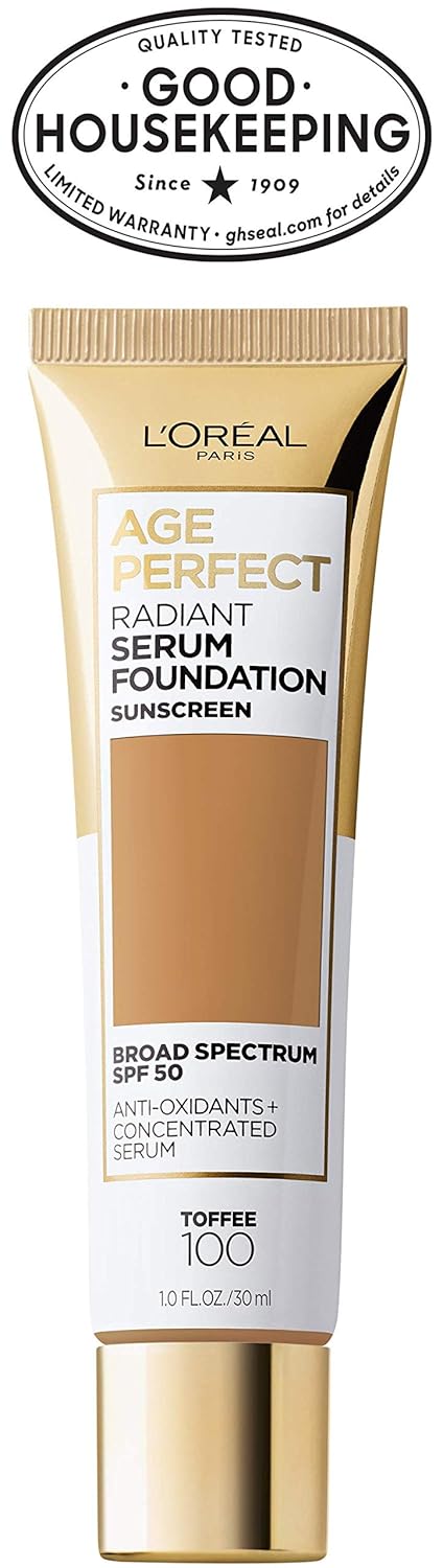 L'Oreal Paris Age Perfect Radiant Serum Foundation with SPF 50, Toffee, 1 Ounce