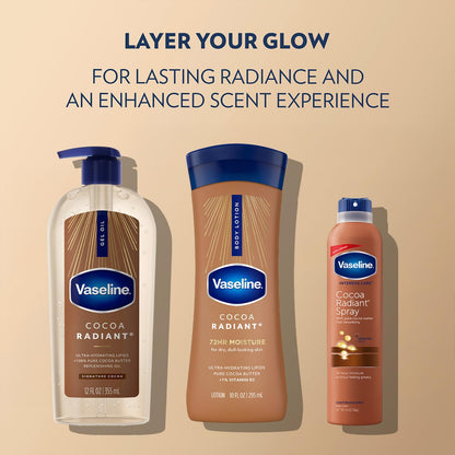 Vaseline Cocoa Radiant Moisturizer Bundle – Intensive Care Hand and Body Lotion, Spray Lotion, and Gel Oil with Pure Cocoa Butter for Extremely Dry Skin