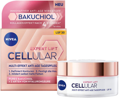 NIVEA Cellular Expert Lift Advanced Firming Day & Night Facial Cream Collection with Bakuchiol and Multi-Layer Hyaluronic Hydration for Mature Skin, Smoothing and Nourishing Anti-Age Duo, 2 × 50 ml