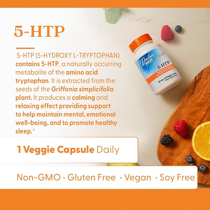 Doctors Best 5-HTP 100mg Capsules, Non-GMO, Gluten Free, 60 Veg Caps
