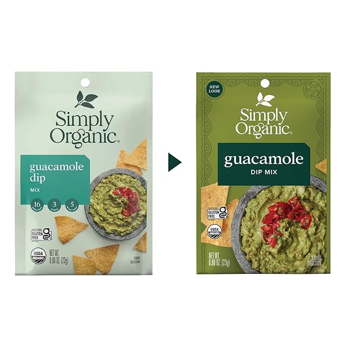 Simply Organic Guacamole Sauce Mix, 4 Ounce Pouch, Just Add Avocados for Zesty, Robust and Creamy Guacamole (Pack of 6)