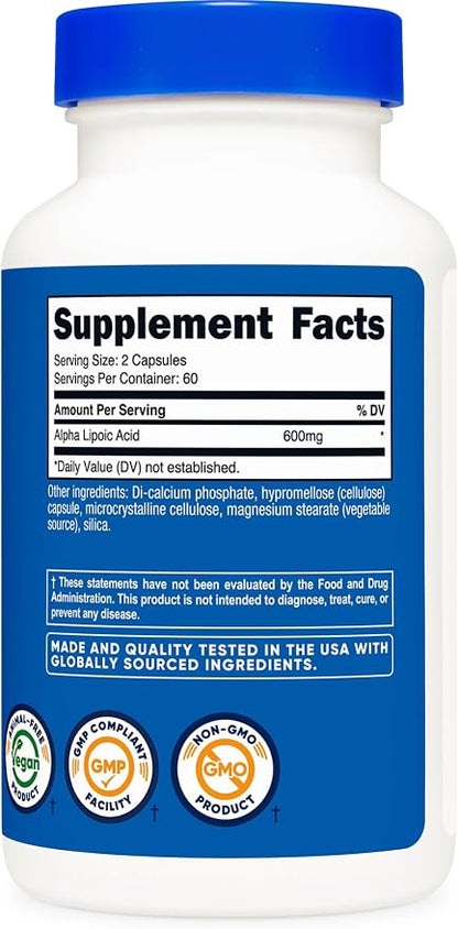 Nutricost Alpha Lipoic Acid (600mg) 120 Capsules, 60 Servings