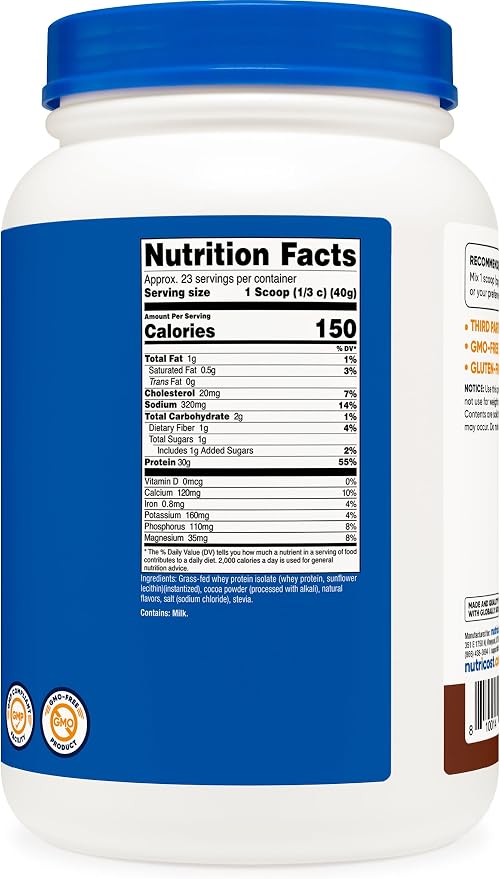 Nutricost Grass-Fed Whey Protein Isolate (Chocolate) 2LBS
