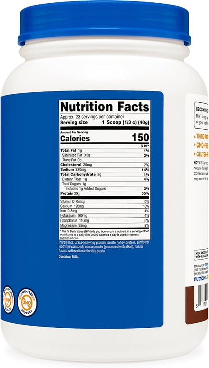 Nutricost Grass-Fed Whey Protein Isolate (Chocolate) 2LBS